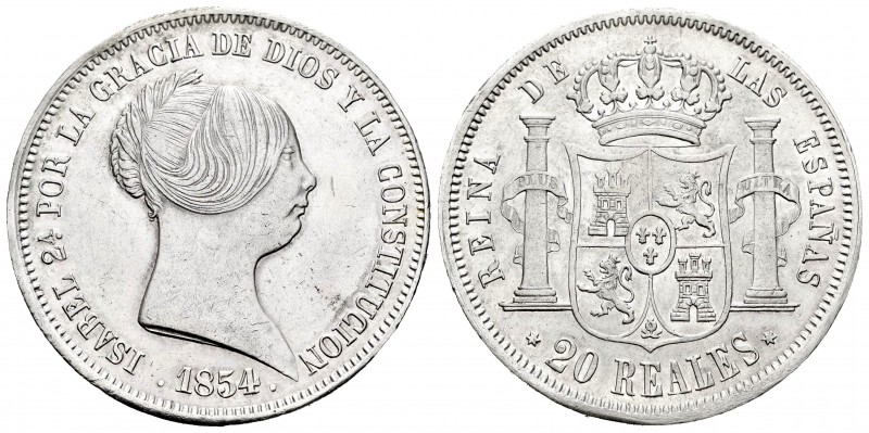 Isabel II (1833-1868). 20 reales. 1854. Madrid. (Cal-192). Ag. 25,90 g. Mínimas ...
