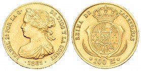 Isabel II (1833-1868). 100 reales. 1861. Barcelona. (Cal-14). Au. 8,35 g. Rayas en anverso. Rara. EBC. Est...800,00. 

Elizabeth II (1833-1868). 100...