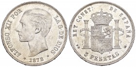 Alfonso XII (1874-1885). 5 pesetas. 1878*18-78. Madrid. DEM. (Cal-29). Ag. 25,07 g. Brillo original. EBC+. Est...350,00. 

Alfonso XII (1874-1885). ...