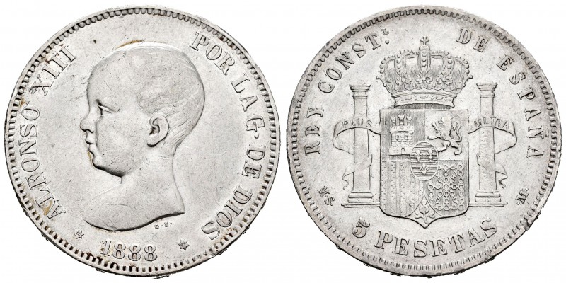 Alfonso XIII (1886-1931). 5 pesetas. 188*18-88. Madrid. MSM. (Cal-12). Ag. 24,88...