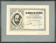 Boceto original que no llegó a presentarse del billete de 100 pesetas del 21 de octubre de 1940 con el busto de Cervantes, realizado a lápiz con la fi...