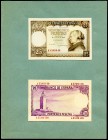 Proyectos no adoptados de anverso y reverso sobre cartulina del billete de 25 pesetas para la emisión del 23 de Abril de 1956, realizados a mano y uti...