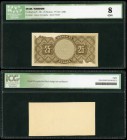 Prueba de reverso de 25 pesetas. Prueba realizada por (ABNCo) American Banknote Company de New York y diseñada para el Banco de España con papel de la...
