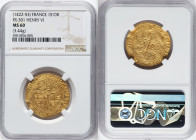 Anglo-Gallic. Henry VI (1422-1461) gold Salut d'Or ND (1422-1453) MS60 NGC, Rouen mint, Lion mm, Fr-301, Dup-443A. 3.44gm. Pleasing to find these hist...