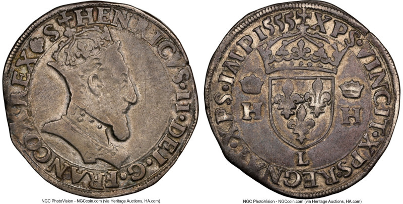 Henri II Teston 1555-L VF25 NGC, Bayonne mint, Dup-981. 9.32gm. 1st Type. HID098...