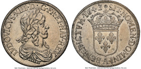 Louis XIII Ecu of 60 Sols 1643/1-A (Rose) AU Details (Cleaned) NGC, Paris mint, KM129.1, Dav-3797, cf. Gad-52 (Overdate Unlisted). Draped and cuirasse...