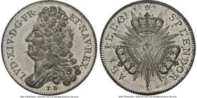 Louis XIV white metal Essai Ecu ND (1650-1713) MS64 NGC, cf. Ciani-1942 (Reverse Unlisted). By Thomas Bernard. This near-Gem offering is the sole repr...