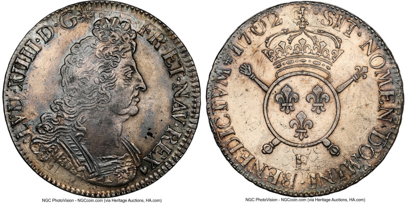 Louis XIV Ecu 1702-E AU Details (Cleaned) NGC, Tours mint, KM329.7, Dav-1316. HI...