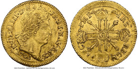 Louis XIV gold Louis d'Or 1702-G AU58 NGC, Poitiers mint, KM334.8, Gad-253. A one-year type circulated during the rule of the Bourbon monarchs, featur...