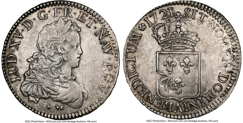 Louis XV Ecu 1721-A AU Details (Obverse Tooled) NGC, Paris mint, KM459.1, Dav-13...