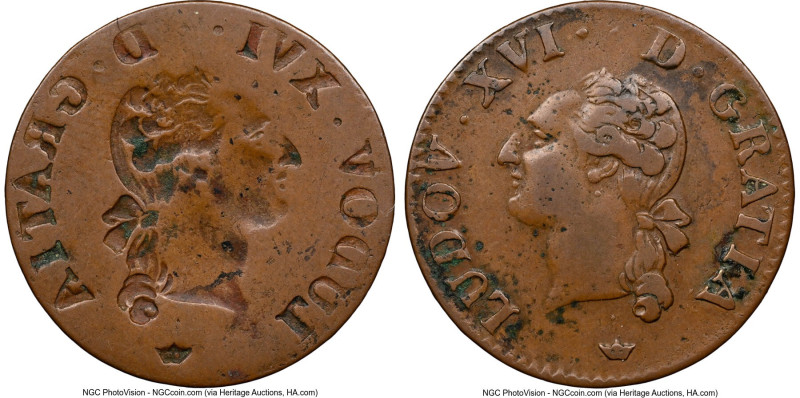 Louis XVI Mint Error - Obverse Brockage Liard ND (1777-1792) XF40 Brown NGC, KM5...