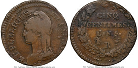 Republic Mint Error - Double Struck 5 Centimes L'An 5 (1796/1797)-R XF Details (Environmental Damage) Brown NGC, Orléans mint, KM640.9. 28mm. Large Si...