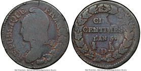 Republic 5 Centimes L'An 5 (1796-1797)-D VG Details (Overstruck on Decime) NGC, Lyon mint, KM640.5. HID09801242017 © 2024 Heritage Auctions | All Righ...