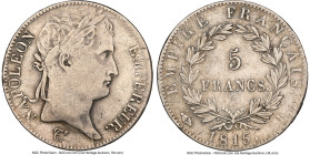 Napoleon "Les Cent Jours" 5 Francs 1815-I VF Details (Cleaned) NGC, Limoges mint, KM704.4, Gad-595. By Brenet. An essential and historic Napoleonic is...
