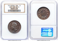 Louis Philippe I bronze Essai 5 Centimes 1840 MS65 NGC, Maz-1145. Superbly patinaed in a coral and rose hue that cascades over the planchet. HID098012...