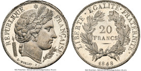Republic white metal Essai 20 Francs 1848 MS64 NGC, Paris mint, Maz-1207A (R1). Currently the third highest graded for its issue at NGC, only bested b...
