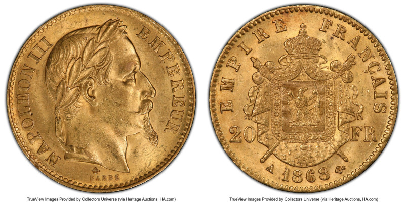 Napoleon III gold 20 Francs 1868-A MS64 PCGS, Paris mint, KM801.1, Gad-1062. HID...