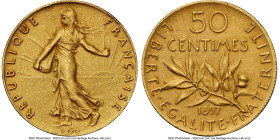Republic gold Matte Proof Piefort 50 Centimes 1897 PR63 NGC, Paris mint, KM-Unl, Gad-420, Maz-2133B. 6.32gm. An iconic "Sower" design that becomes alm...