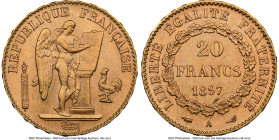 Republic gold 20 Francs 1897-A MS64+ NGC, Paris mint, KM825, F-533/22, Gad-1063. Bestowed the beloved "plus" superlative understandably so as one glan...