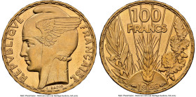 Republic gold "Bazor" 100 Francs 1936 MS65 NGC, Paris mint, KM880, Fr-598, Gad-1148. A lovely Gem offering boasting its perpetual beauty and expressiv...