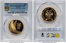 Republic gold Proof "Centennial - Eiffel Tower" 5 Francs 1989 PR68 Deep Cameo PCGS, Paris mint, KM968b, Gad-772. Nearly at the peak of the certified p...