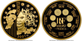 Republic gold Proof "Europa" 655.957 Francs (5 oz) 2001 PR69 Ultra Cameo NGC, Paris mint, KM1267.1. Mintage: 99. #48/99. Commemorating the last year o...