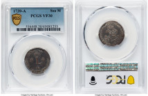 Louis XV Pair of Certified 2 Sols (Sou Marque) PCGS, 1) Sou Marque 1739-A VF30, Paris mint, KM500.1. 2) Sou Marque 1738-X VF Details (Cleaned), Amiens...