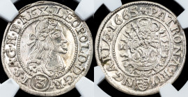 Leopold I., 3 Kreuzer 1665, KB, Kremnitz TOP POP