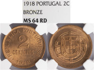 República Portuguesa - 2 Centavos 1918, NGC MS 64RD, A.G:03.01
