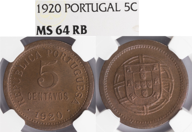 República Portuguesa - 5 Centavos 1920, NGC MS 64RB, A.G:05.01