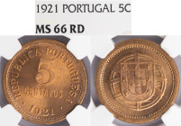 República Portuguesa - 5 Centavos 1921, NGC MS 66RD, A.G:05.02
