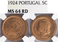 República Portuguesa - 5 Centavos 1924, NGC 64RB, A.G:06.01