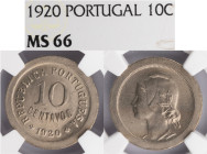 República Portuguesa - 10 Centavos 1920, NGC MS 66, A.G:08.01