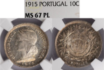 República Portuguesa - 10 Centavos 1915, NGC MS 67PL, A.G:07.01, Parece Proof-like, Extremamente Rara Neste Estado de Conservação