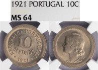 República Portuguesa - 10 Centavos 1921, NGC MS 64, A.G:08.02