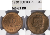República Portuguesa - 10 Centavos 1930, NGC MS 63RB, A.G:09.04