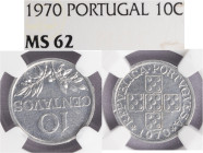 República Portuguesa - 10 Centavos 1970, NGC MS62, A.G:E4.21, Moeda Extremamente Rara e Neste Estado de Conservação
