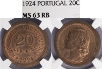 República Portuguesa - 20 Centavos 1924, NGC MS 63RB, A.G:15.01