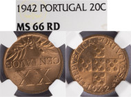 República Portuguesa - XX Centavos 1942, NGC MS 66RD, A.G:16.01