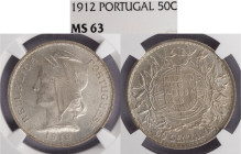 República Portuguesa - 50 Centavos 1912, NGC MS 63, A.G:18.01, Rara Neste Estado de Conservação
