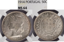 República Portuguesa - 50 Centavos 1914, NGC MS 64, A.G:18..03