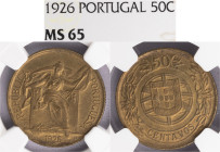 República Portuguesa - 50 Centavos 1926, NGC MS65, A.G:19.03