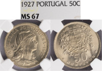 República Portuguesa - 50 Centavos 1927, NGC MS67, A.G:20.01
