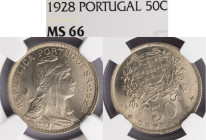 República Portuguesa - 50 Centavos 1928, NGC MS 66, A.G:20.02