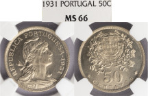 República Portuguesa - 50 Centavos 1931, NGC MS 66, A.G:20.05