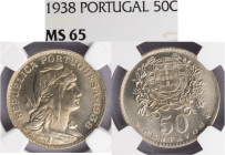 República Portuguesa - 50 Centavos 1938, NGC MS65, A.G:20.07