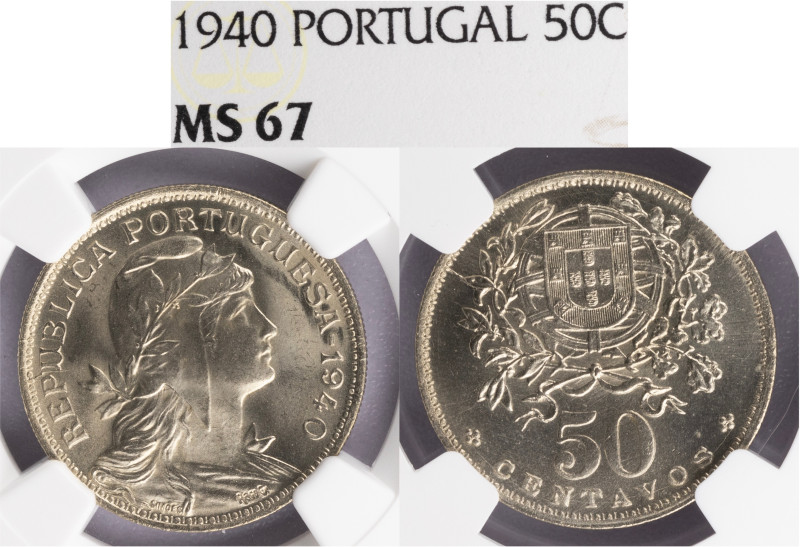 República Portuguesa - 50 Centavos 1940, NGC MS 67, A.G:20.08