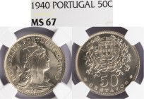 República Portuguesa - 50 Centavos 1940, NGC MS 67, A.G:20.08