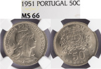 República Portuguesa - 50 Centavos 1951, NGC MS 66, A.G:20.13