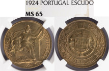 República Portuguesa - 1 Escudo 1924, NGC MS 65, A.G:24.01